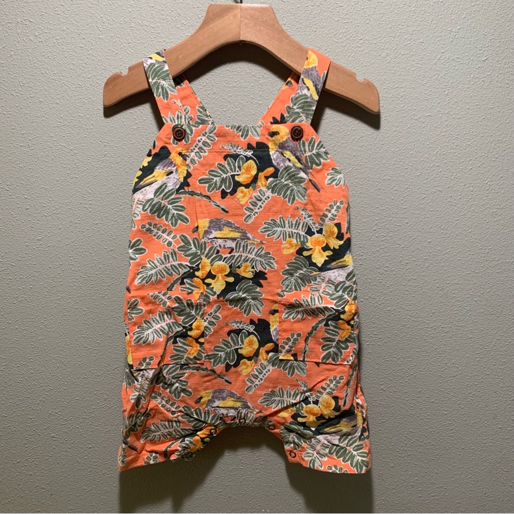 Patagonia // Baby Pataloha Romper Tropical Print- Orange with Birds- Size 6-12M